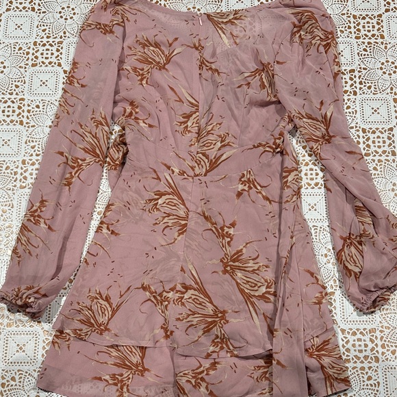 Floral Pink and Brown Long Sleeve Dress - Picture 2 of 3